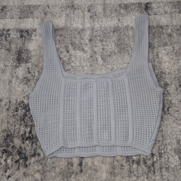 Babaton Aritzia Blue Pointelle Knit Square Neck Crop Tank Top XS - Picture 5 of 9